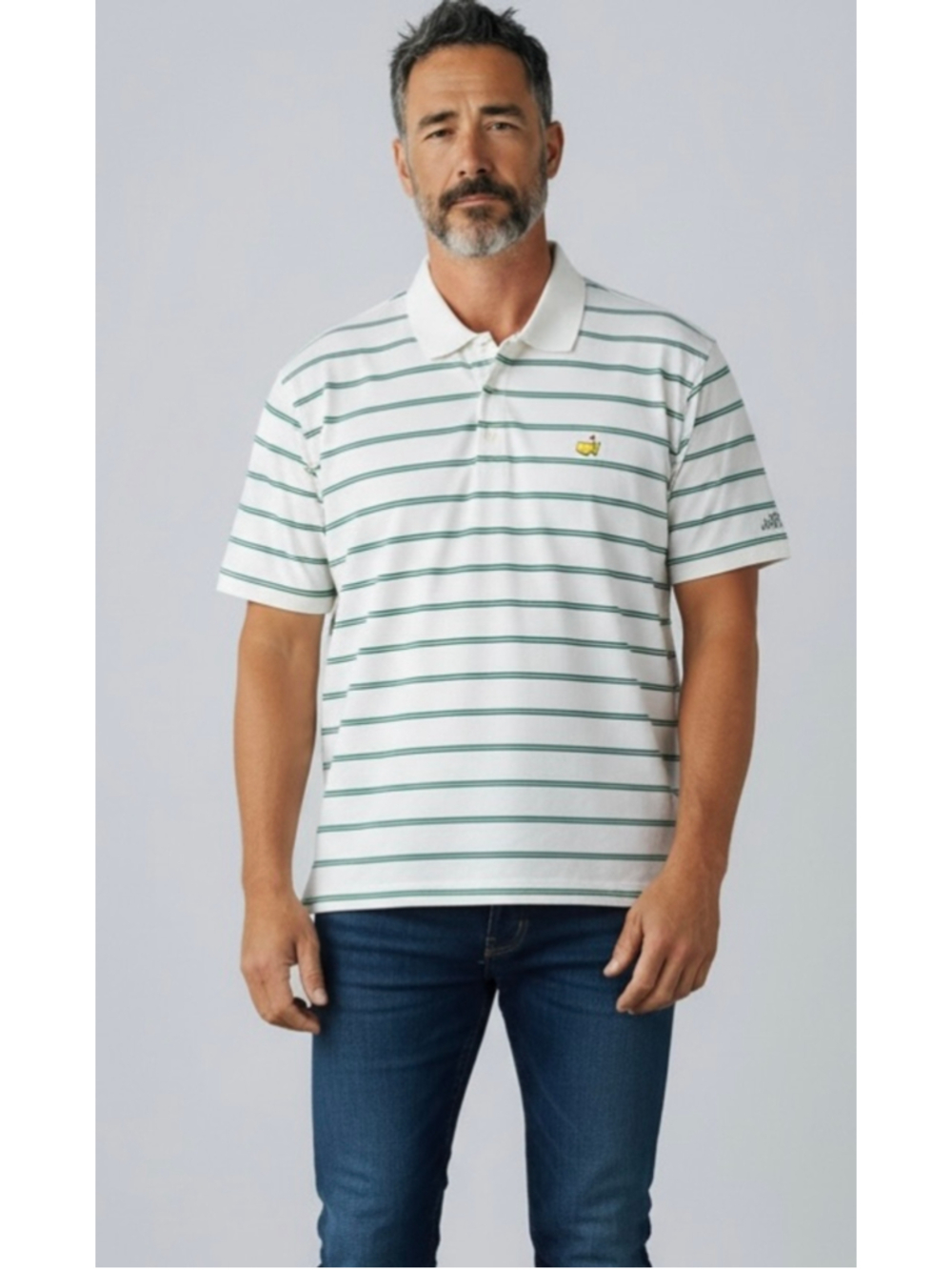 Masters Collection 2003 Men's Golf Polo Shirt White Green Stripe Short Sleeve XL